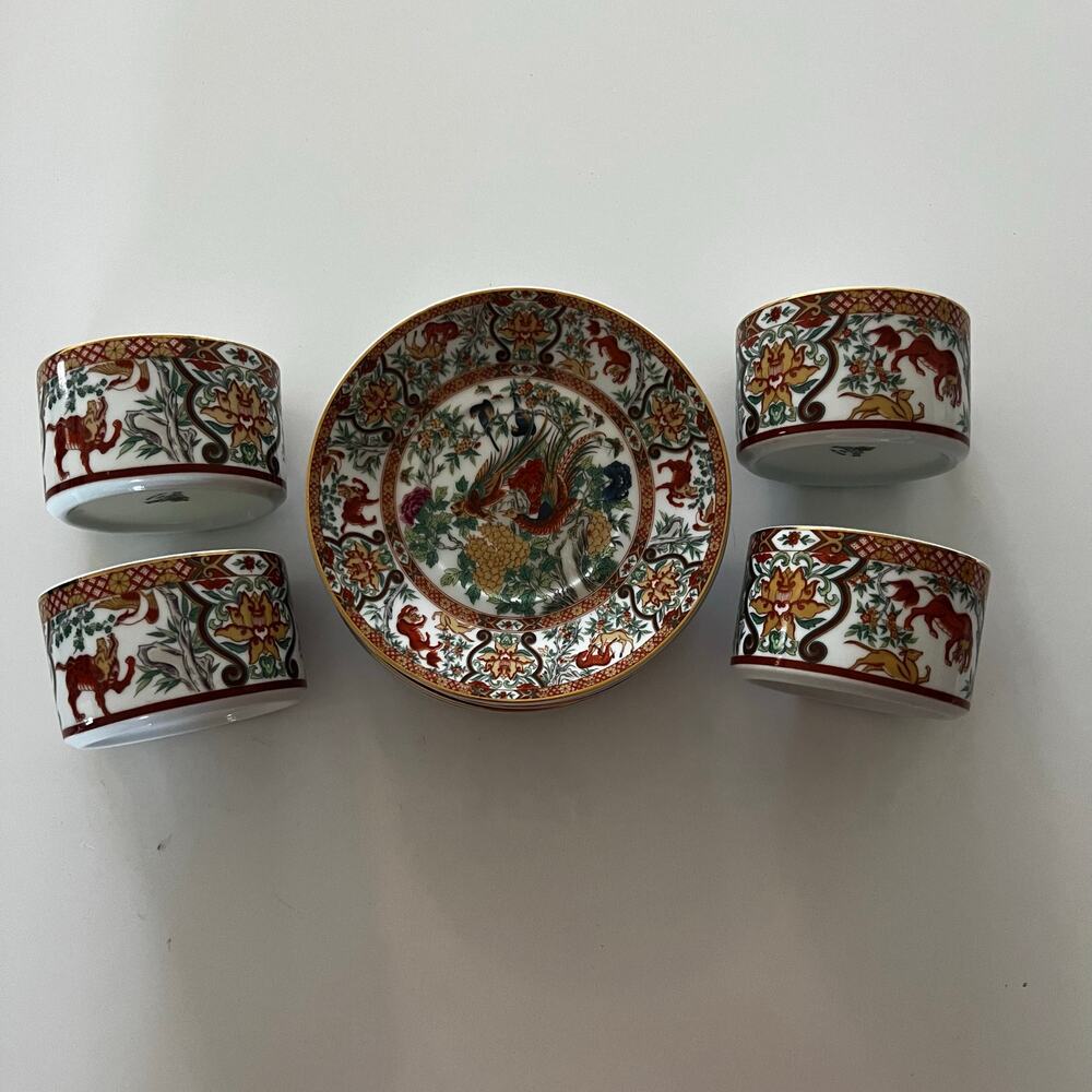 Vintage SAJI Japan Fine China Imari Royal Pheasant 9pc Set - 5 Plates & 4 Cups